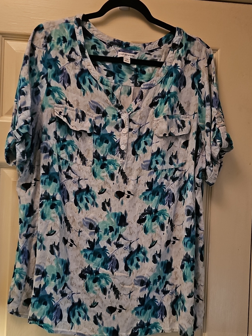 croft & barrow Teal and Navy Floral Henley Tunic